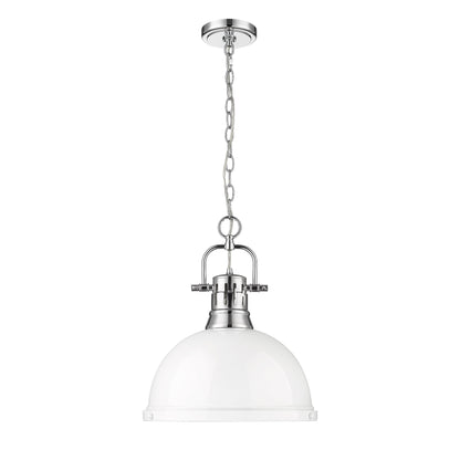 Duncan 1 Light Pendant with Chain in Chrome with a White Shade - - Golden Lighting