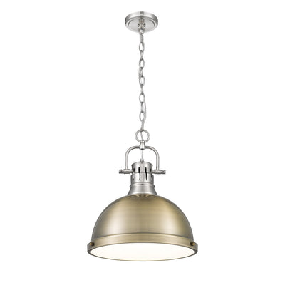 Yep by Golden Lighting Duncan 1-light 14in Chain Hung Pendant in Pewter and Aged Brass shade - - Golden Lighting