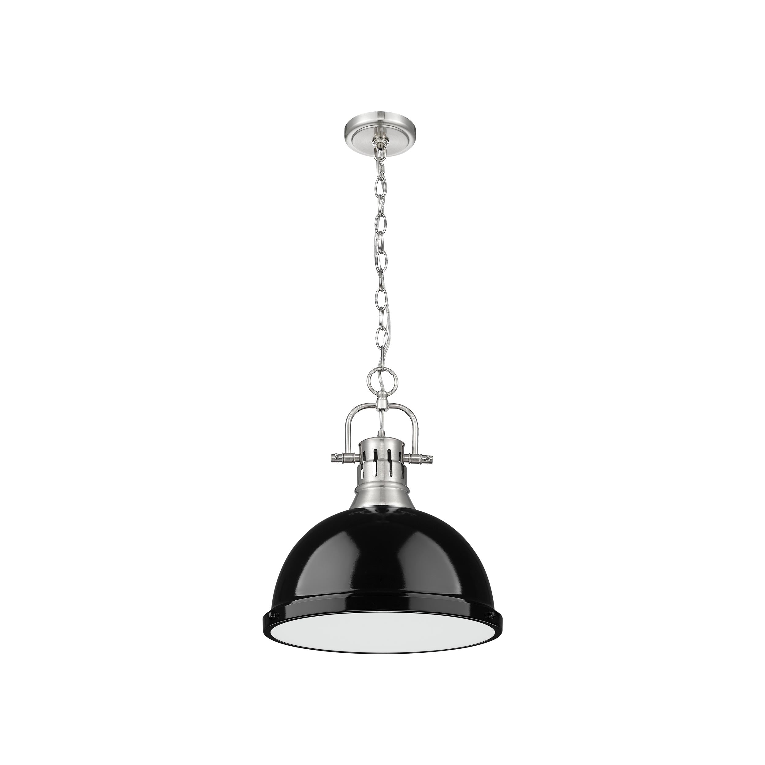 Duncan 1-Light Pendant with Chain in Pewter with Black - Pewter / Black / Black - Golden Lighting