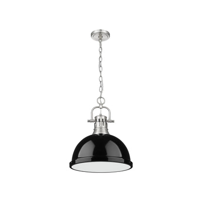 Duncan 1-Light Pendant with Chain in Pewter with Black - Pewter / Black / Black - Golden Lighting