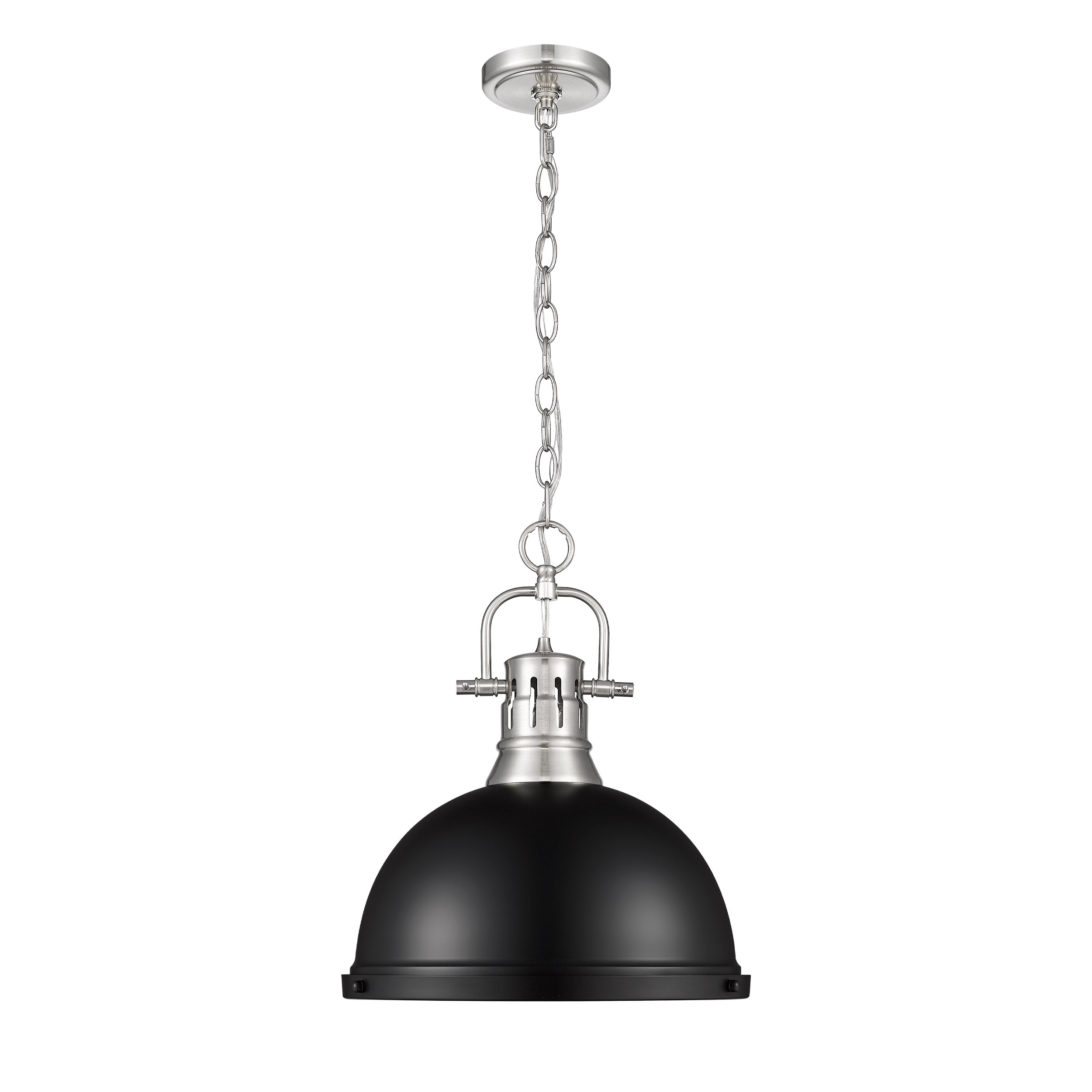 Duncan 1 Light Pendant with Chain in Pewter with a Matte Black Shade - - Golden Lighting