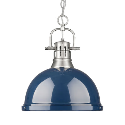 Yep by Golden Lighting Duncan 1-light 14in Chain Hung Pendant in Pewter and Navy Blue shade - Default Title - Golden Lighting