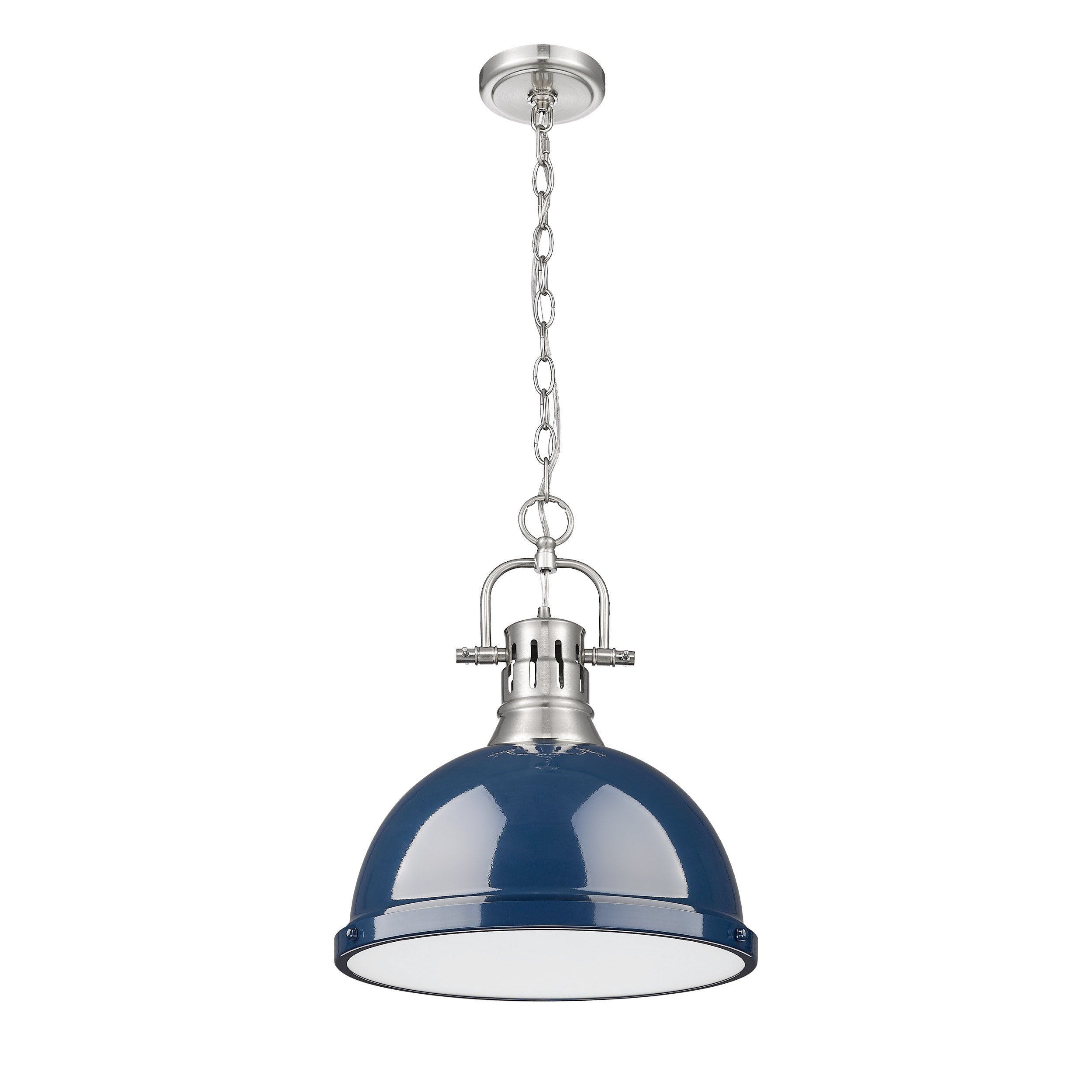 Duncan 1-Light Pendant with Chain in Pewter with Matte Navy - Pewter / Navy Blue / Blue - Golden Lighting