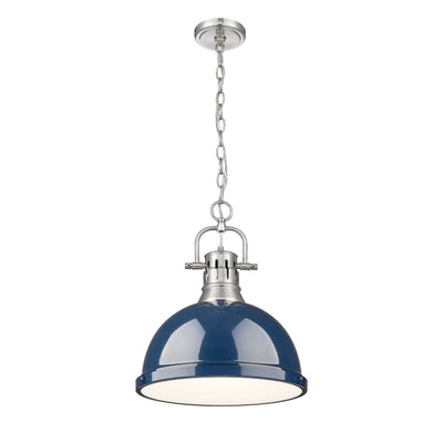 Yep by Golden Lighting Duncan 1-light 14in Chain Hung Pendant in Pewter and Navy Blue shade - - Golden Lighting