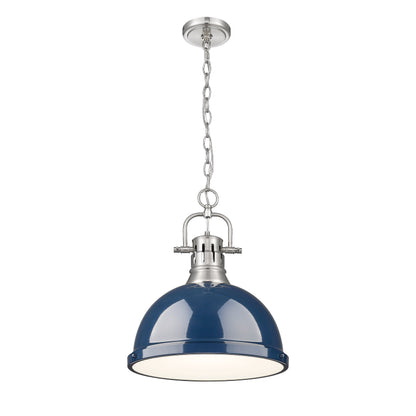 Yep by Golden Lighting Duncan 1-light 14in Chain Hung Pendant in Pewter and Navy Blue shade - - Golden Lighting