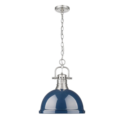 Duncan 1-Light Pendant with Chain in Pewter with Matte Navy - - Golden Lighting