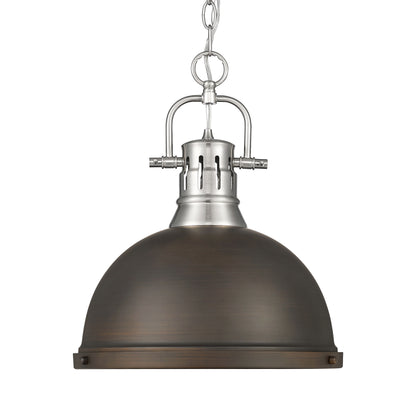 Yep by Golden Lighting Duncan 1-light 14in Chain Hung Pendant in Pewter and Rubbed Bronze shade - - Golden Lighting