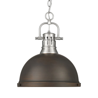 Yep by Golden Lighting Duncan 1-light 14in Chain Hung Pendant in Pewter and Rubbed Bronze shade - Default Title - Golden Lighting