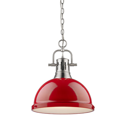 Yep by Golden Lighting Duncan 1-light 14in Chain Hung Pendant in Pewter and Red shade - - Golden Lighting