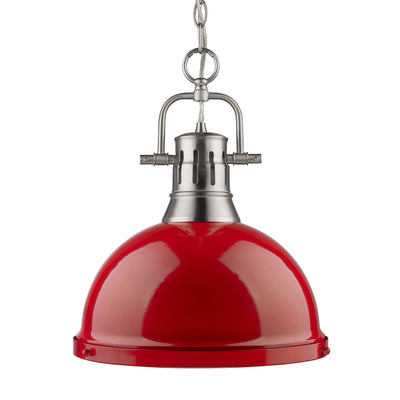 Yep by Golden Lighting Duncan 1-light 14in Chain Hung Pendant in Pewter and Red shade - Default Title - Golden Lighting