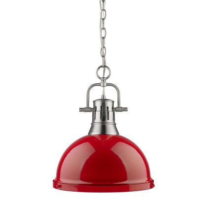 Duncan 1 Light Pendant with Chain in Pewter with a Red Shade - Pewter / Red / Red - Golden Lighting