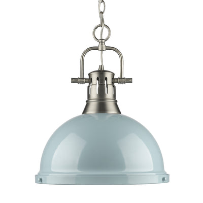 Yep by Golden Lighting Duncan 1-light 14in Chain Hung Pendant in Pewter and Seafoam shade - Default Title - Golden Lighting