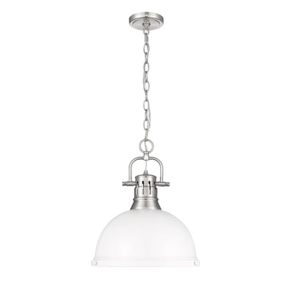 Duncan 1-Light Pendant with Chain in Pewter with Matte White - - Golden Lighting