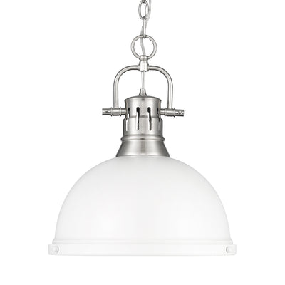 Yep by Golden Lighting Duncan 1-light 14in Chain Hung Pendant in Pewter and Matte White shade - Default Title - Golden Lighting