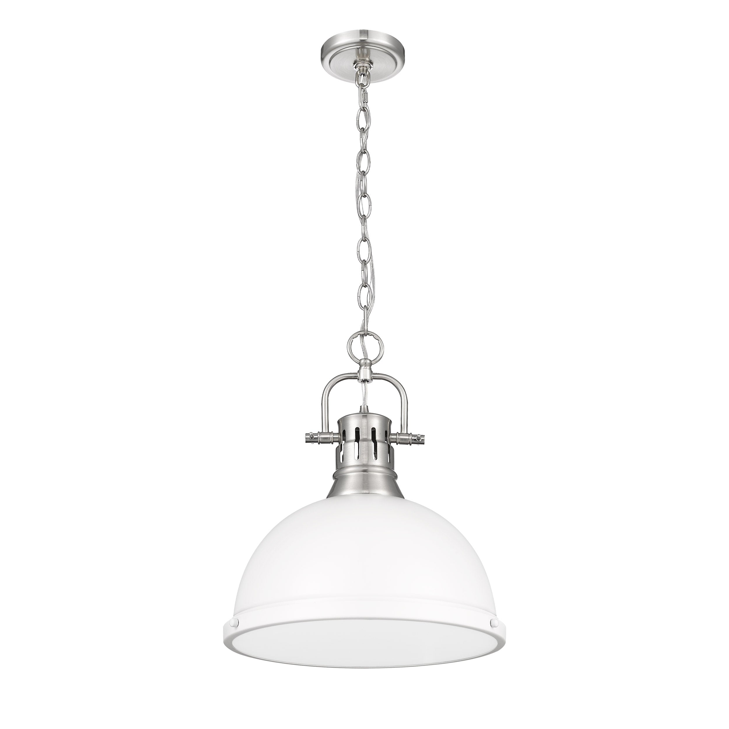 Duncan 1-Light Pendant with Chain in Pewter with Matte White - Pewter / Matte White / White - Golden Lighting