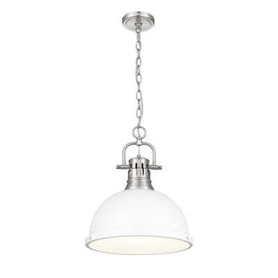 Yep by Golden Lighting Duncan 1-light 14in Chain Hung Pendant in Pewter and Matte White shade - - Golden Lighting