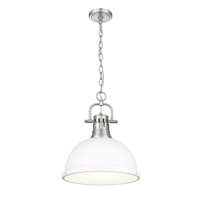 Yep by Golden Lighting Duncan 1-light 14in Chain Hung Pendant in Pewter and Matte White shade