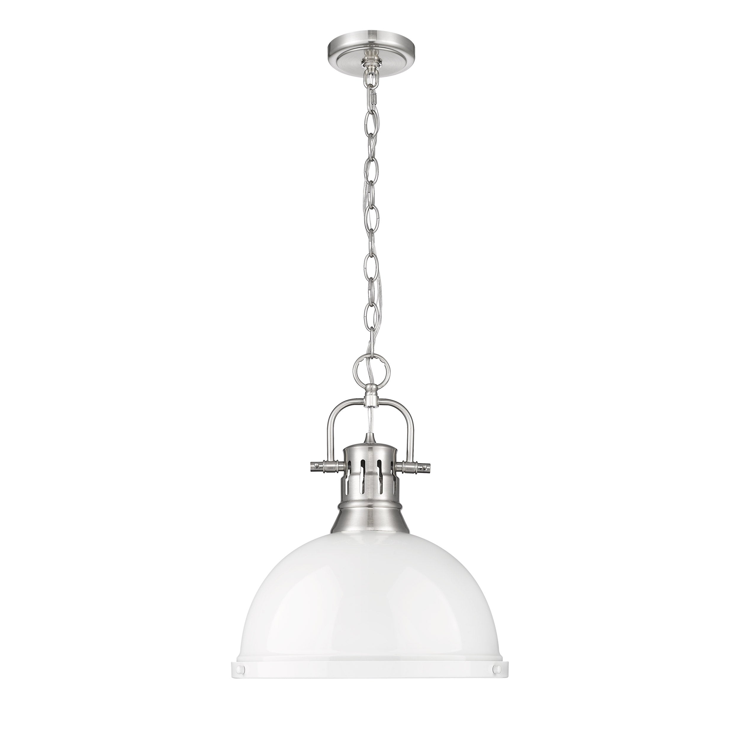 Duncan 1 Light Pendant with Chain in Pewter with a White Shade - - Golden Lighting