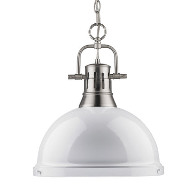 Yep by Golden Lighting Duncan 1-light 14in Chain Hung Pendant in Pewter and White shade - Default Title - Golden Lighting