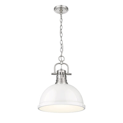 Yep by Golden Lighting Duncan 1-light 14in Chain Hung Pendant in Pewter and White shade - - Golden Lighting