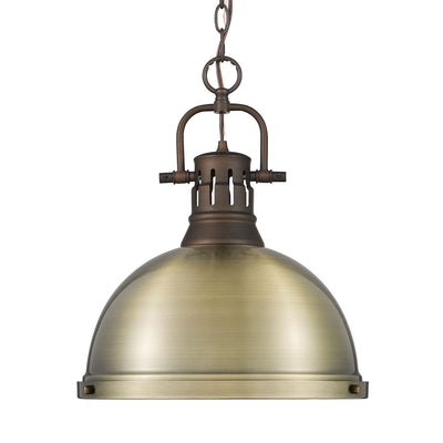 Yep by Golden Lighting Duncan 1-light 14in Chain Hung Pendant in Rubbed Bronze and Aged Brass shade - Default Title - Golden Lighting