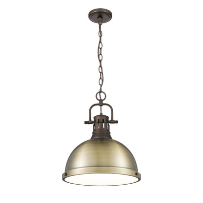 Yep by Golden Lighting Duncan 1-light 14in Chain Hung Pendant in Rubbed Bronze and Aged Brass shade - - Golden Lighting