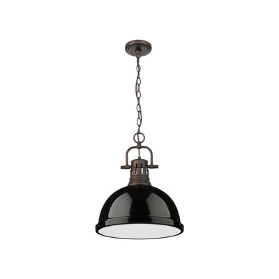 Yep by Golden Lighting Duncan 1-light 14in Chain Hung Pendant in Rubbed Bronze and Black shade - - Golden Lighting