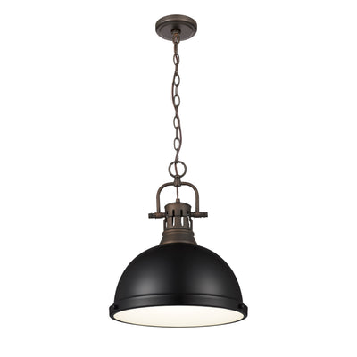 Yep by Golden Lighting Duncan 1-light 14in Chain Hung Pendant in Rubbed Bronze and Matte Black shade - - Golden Lighting