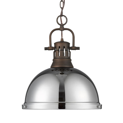 Yep by Golden Lighting Duncan 1-light 14in Chain Hung Pendant in Rubbed Bronze and Chrome shade - Default Title - Golden Lighting