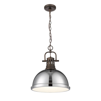 Yep by Golden Lighting Duncan 1-light 14in Chain Hung Pendant in Rubbed Bronze and Chrome shade - - Golden Lighting