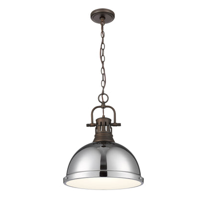 Yep by Golden Lighting Duncan 1-light 14in Chain Hung Pendant in Rubbed Bronze and Chrome shade