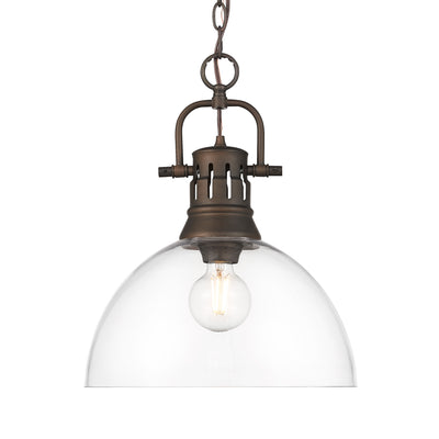 Yep by Golden Lighting Duncan 1-light 14in chain hung Pendant in Rubbed Bronze and Clear Glass - Default Title - Golden Lighting