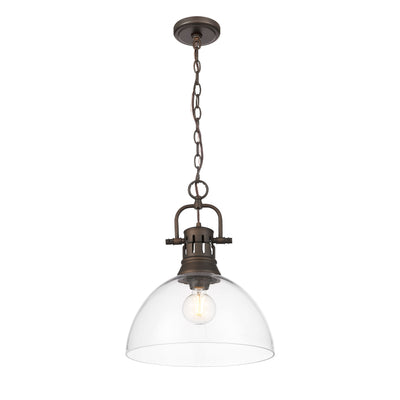 Yep by Golden Lighting Duncan 1-light 14in chain hung Pendant in Rubbed Bronze and Clear Glass - - Golden Lighting
