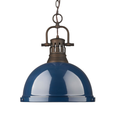 Yep by Golden Lighting Duncan 1-light 14in Chain Hung Pendant in Rubbed Bronze and Navy Blue shade - Default Title - Golden Lighting