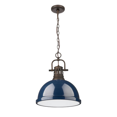 Yep by Golden Lighting Duncan 1-light 14in Chain Hung Pendant in Rubbed Bronze and Navy Blue shade - - Golden Lighting