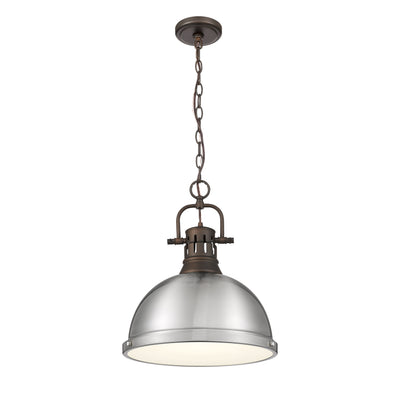 Yep by Golden Lighting Duncan 1-light 14in Chain Hung Pendant in Rubbed Bronze and Pewter shade - - Golden Lighting