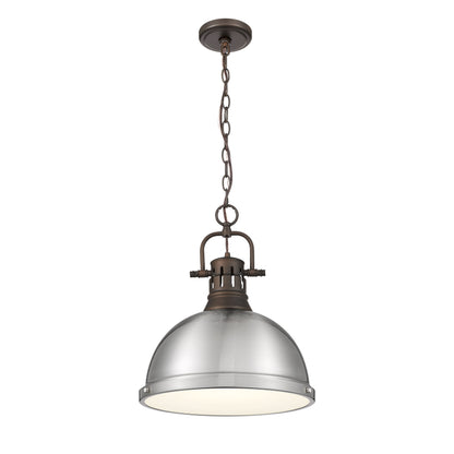 Yep by Golden Lighting Duncan 1-light 14in Chain Hung Pendant in Rubbed Bronze and Pewter shade