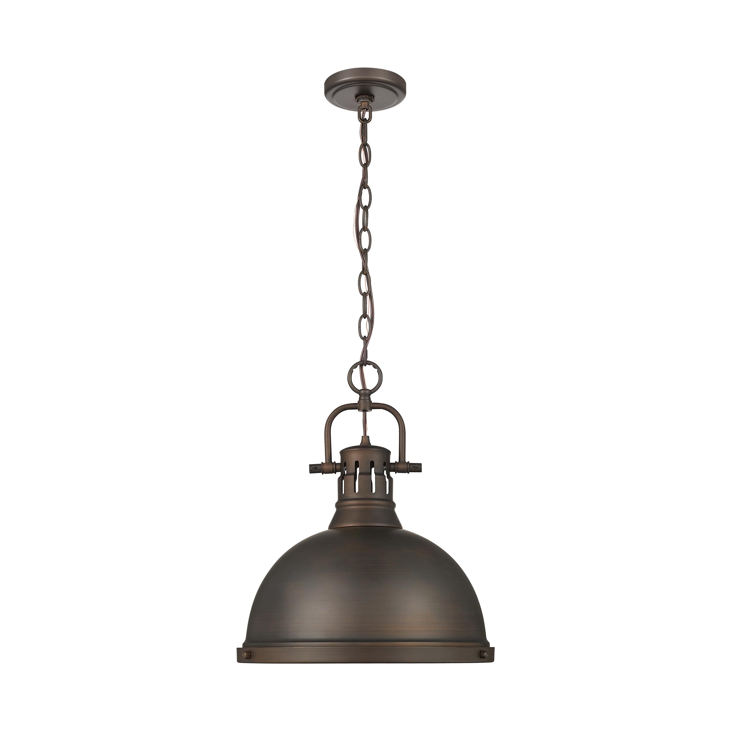 Duncan 1 Light Pendant with Chain in Rubbed Bronze with a Rubbed Bronze Shade - - Golden Lighting