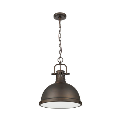 Duncan 1-light 14in Chain Hung Pendant in Rubbed Bronze - - Golden Lighting