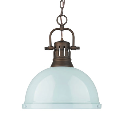 Yep by Golden Lighting Duncan 1-light 14in Chain Hung Pendant in Rubbed Bronze and Seafoam shade - Default Title - Golden Lighting