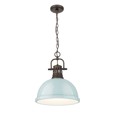 Yep by Golden Lighting Duncan 1-light 14in Chain Hung Pendant in Rubbed Bronze and Seafoam shade - - Golden Lighting