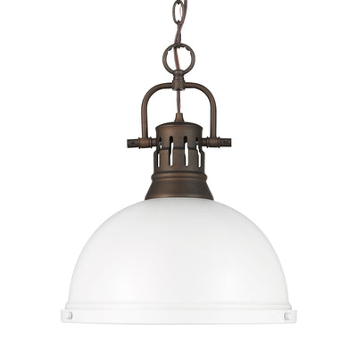 Yep by Golden Lighting Duncan 1-light 14in Chain Hung Pendant in Rubbed Bronze and Matte White shade - Default Title - Golden Lighting