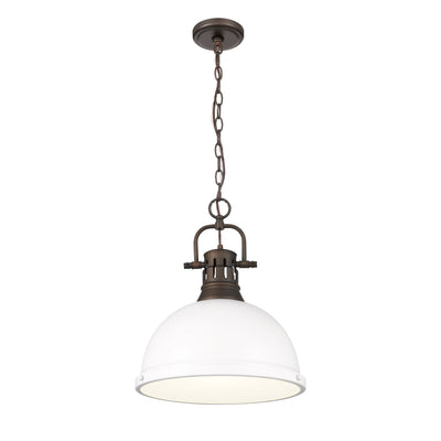 Yep by Golden Lighting Duncan 1-light 14in Chain Hung Pendant in Rubbed Bronze and Matte White shade - - Golden Lighting