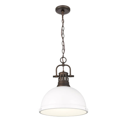 Yep by Golden Lighting Duncan 1-light 14in Chain Hung Pendant in Rubbed Bronze and Matte White shade