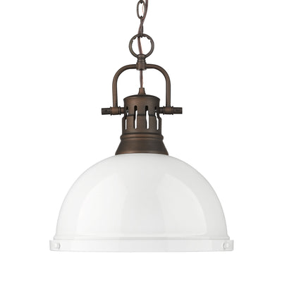 Yep by Golden Lighting Duncan 1-light 14in Chain Hung Pendant in Rubbed Bronze and White shade - Default Title - Golden Lighting