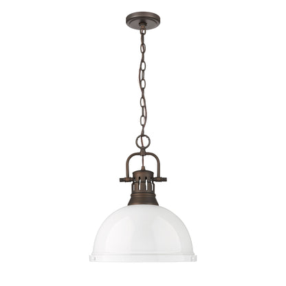 Duncan 1-Light Pendant with Chain in Rubbed Bronze with White - - Golden Lighting