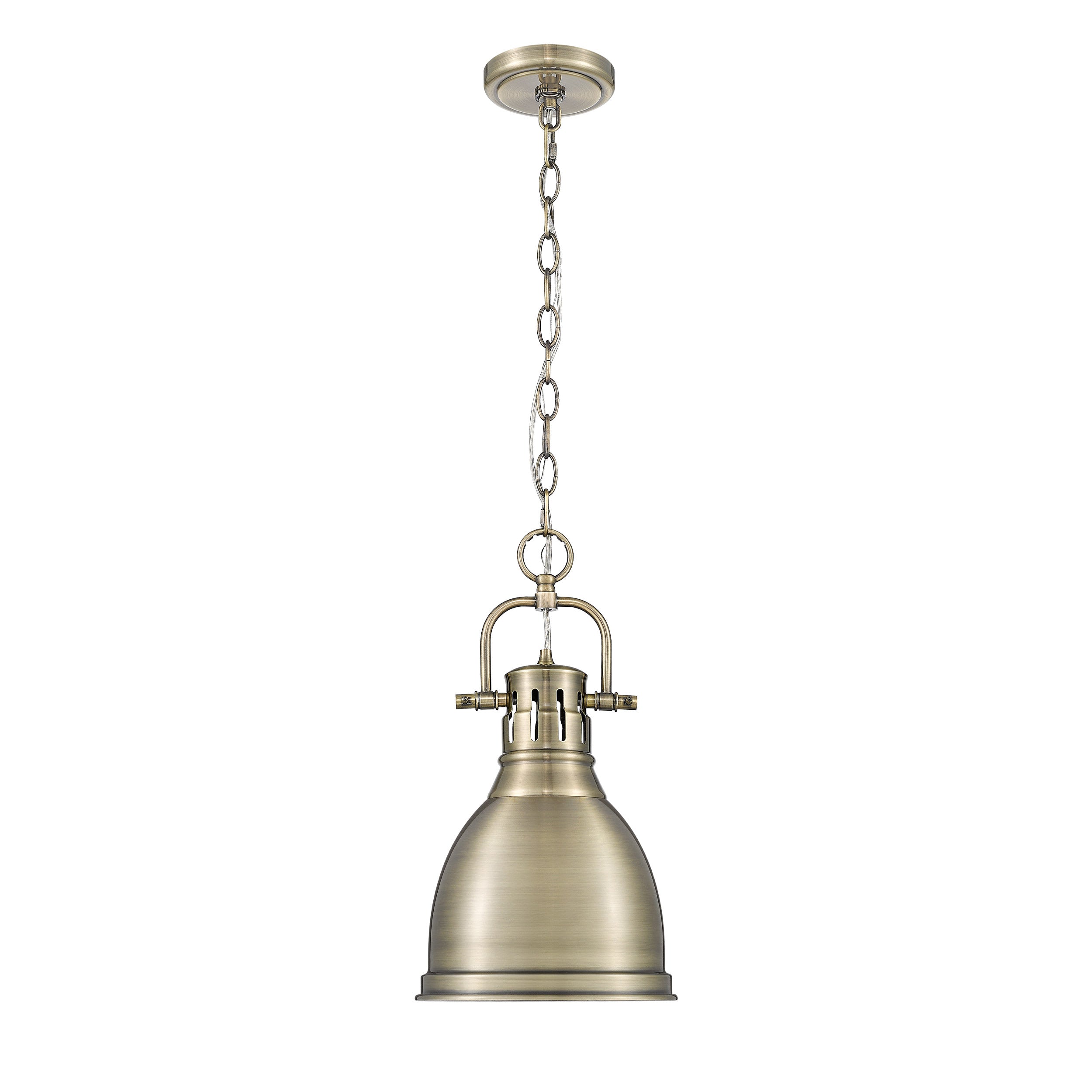 Yep by Golden Lighting Duncan 1-light 9in Chain Hung Pendant in Aged Brass - - Golden Lighting
