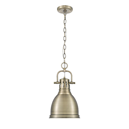Yep by Golden Lighting Duncan 1-light 9in Chain Hung Pendant in Aged Brass - - Golden Lighting