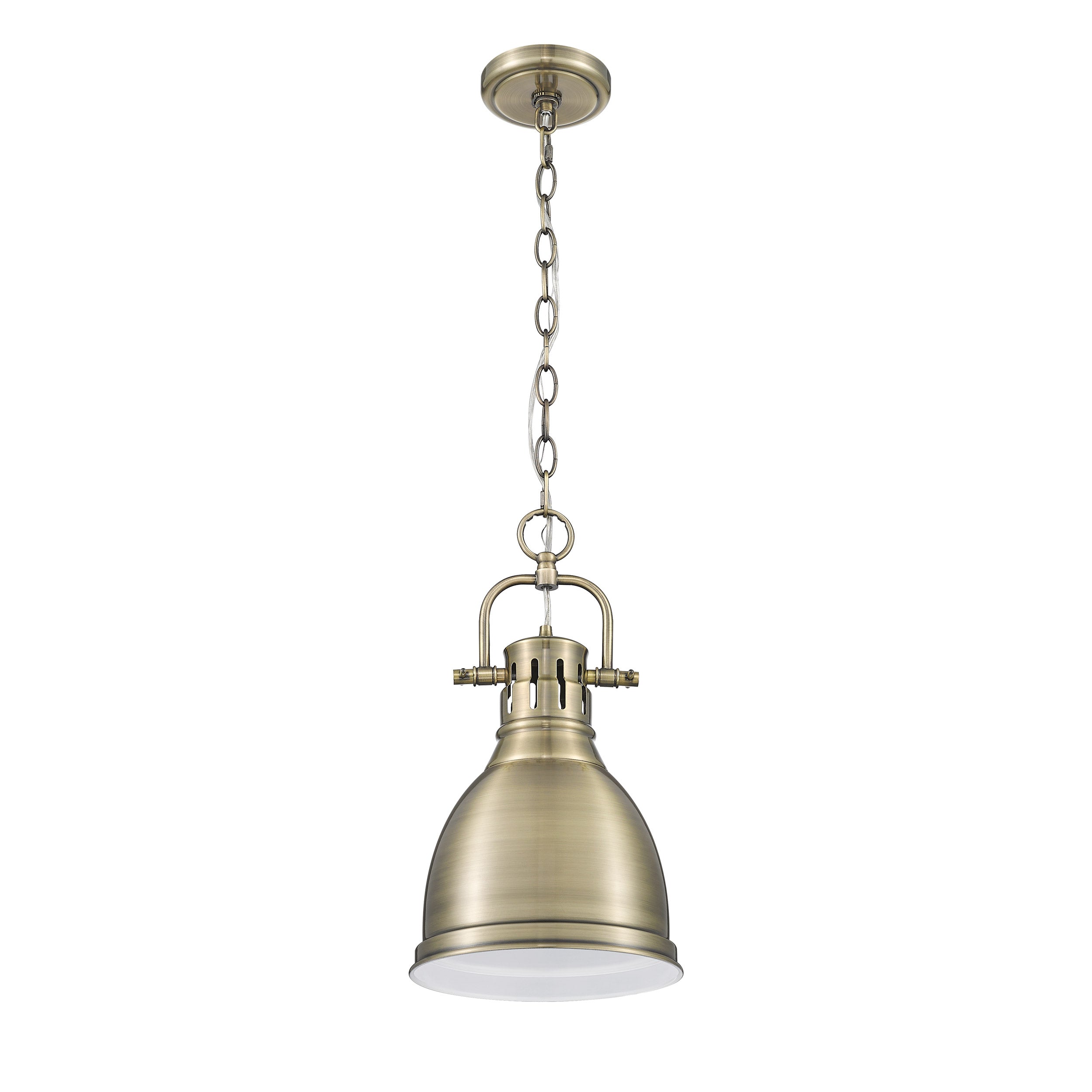 Yep by Golden Lighting Duncan 1-light 9in Chain Hung Pendant in Aged Brass - - Golden Lighting