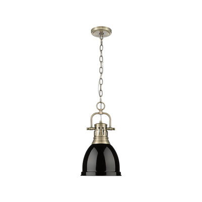Yep by Golden Lighting Duncan 1-light 9in Chain Hung Pendant in Aged Brass and Black shade - - Golden Lighting